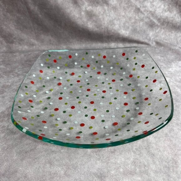 The Pampered Chef Holiday Dots Square Bowl 9.75" Glass Christmas #3010 - Picture 1 of 5